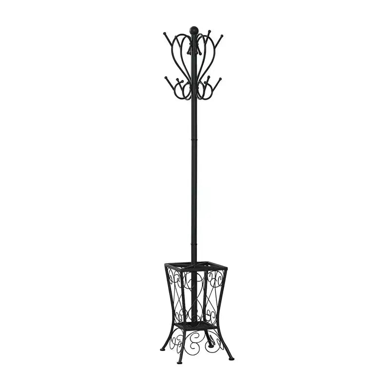 71" Metal Coat Rack, 8 Hooks 2-Tier Hall Tree with Umbrella Holder