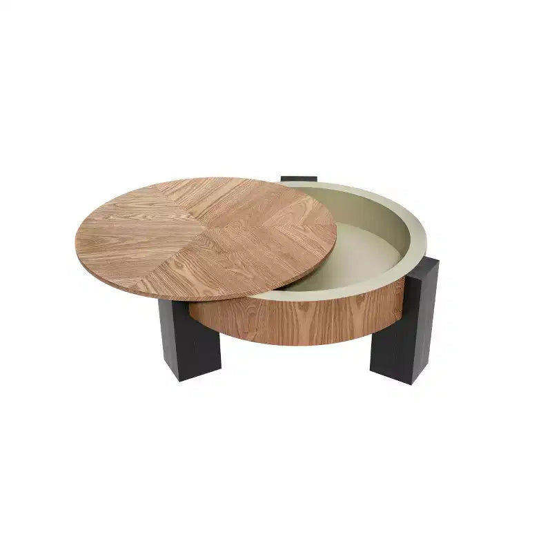 33" Modern Round Coffee Table with Flip-Top Hidden Storage, Woodgrain Finish Center Accent Table for Living Room or Small Spaces