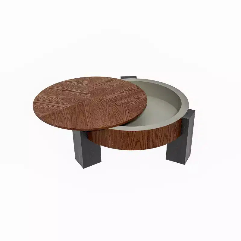 33" Modern Round Coffee Table with Flip-Top Hidden Storage, Woodgrain Finish Center Accent Table for Living Room or Small Spaces