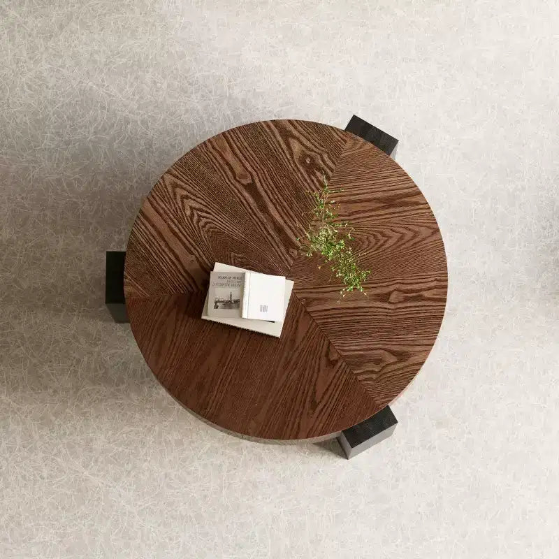 33" Modern Round Coffee Table with Flip-Top Hidden Storage, Woodgrain Finish Center Accent Table for Living Room or Small Spaces