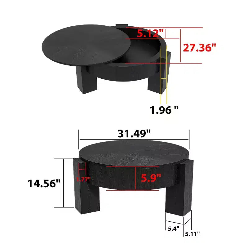 33" Modern Round Coffee Table with Flip-Top Hidden Storage, Woodgrain Finish Center Accent Table for Living Room or Small Spaces