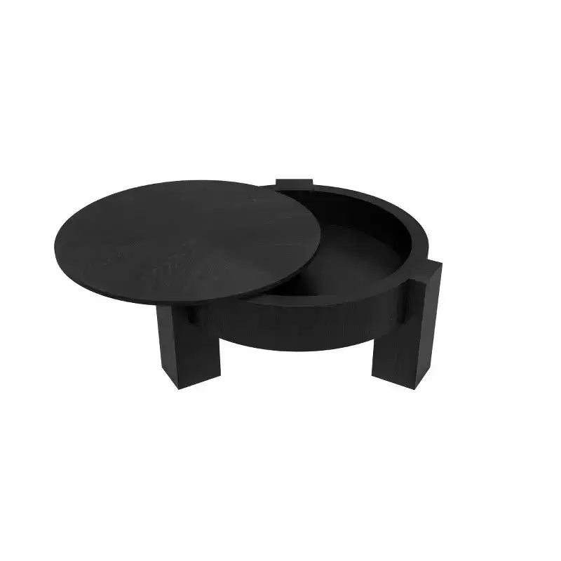 33" Modern Round Coffee Table with Flip-Top Hidden Storage, Woodgrain Finish Center Accent Table for Living Room or Small Spaces