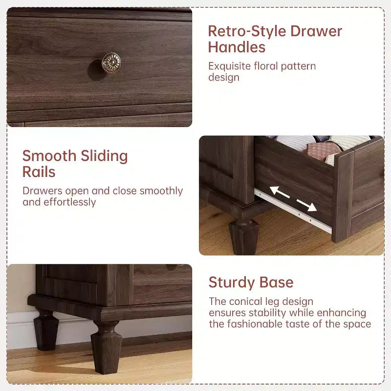 Vintage 6 Drawer Dresser with Tapered Legs, Wooden Tall Chest of Drawers - Ideal for Bedroom Living Room Entryway Office