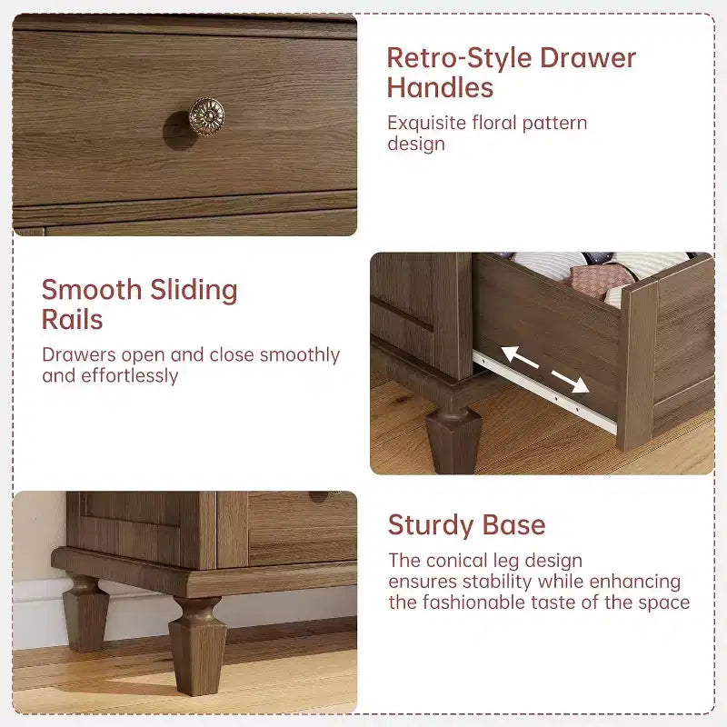 Vintage 6 Drawer Dresser with Tapered Legs, Wooden Tall Chest of Drawers - Ideal for Bedroom Living Room Entryway Office