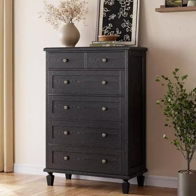 Vintage 6 Drawer Dresser with Tapered Legs, Wooden Tall Chest of Drawers - Ideal for Bedroom Living Room Entryway Office