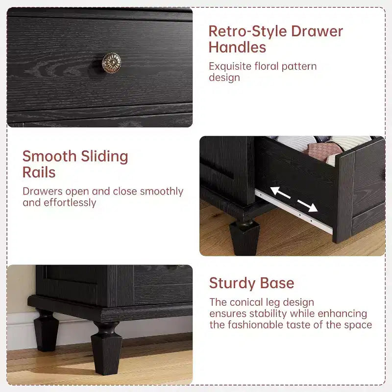 Vintage 6 Drawer Dresser with Tapered Legs, Wooden Tall Chest of Drawers - Ideal for Bedroom Living Room Entryway Office