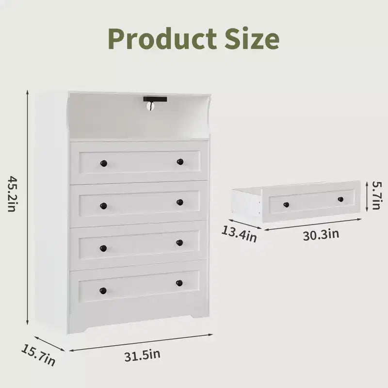 4-Drawer Wooden Dresser w/ LED Lights & Charging Station, Nightstand & Chest of Drawers, Storage Organizer for Bedroom Living Room Hallway Closet