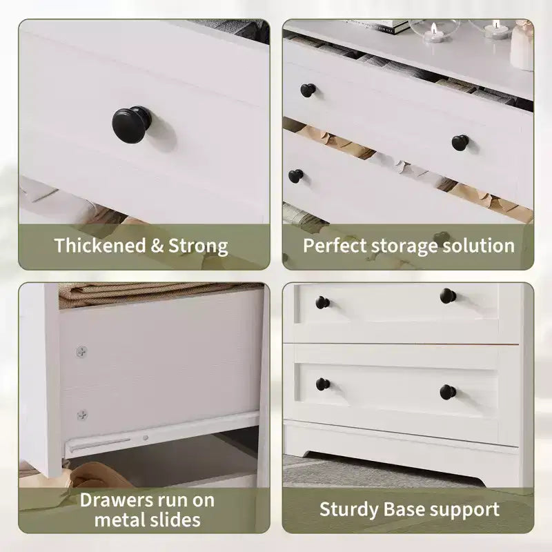 4-Drawer Wooden Dresser w/ LED Lights & Charging Station, Nightstand & Chest of Drawers, Storage Organizer for Bedroom Living Room Hallway Closet