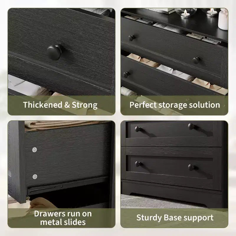 4-Drawer Wooden Dresser w/ LED Lights & Charging Station, Nightstand & Chest of Drawers, Storage Organizer for Bedroom Living Room Hallway Closet