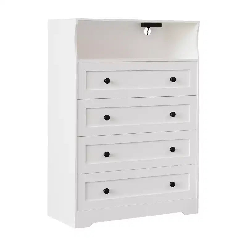 4-Drawer Wooden Dresser w/ LED Lights & Charging Station, Nightstand & Chest of Drawers, Storage Organizer for Bedroom Living Room Hallway Closet