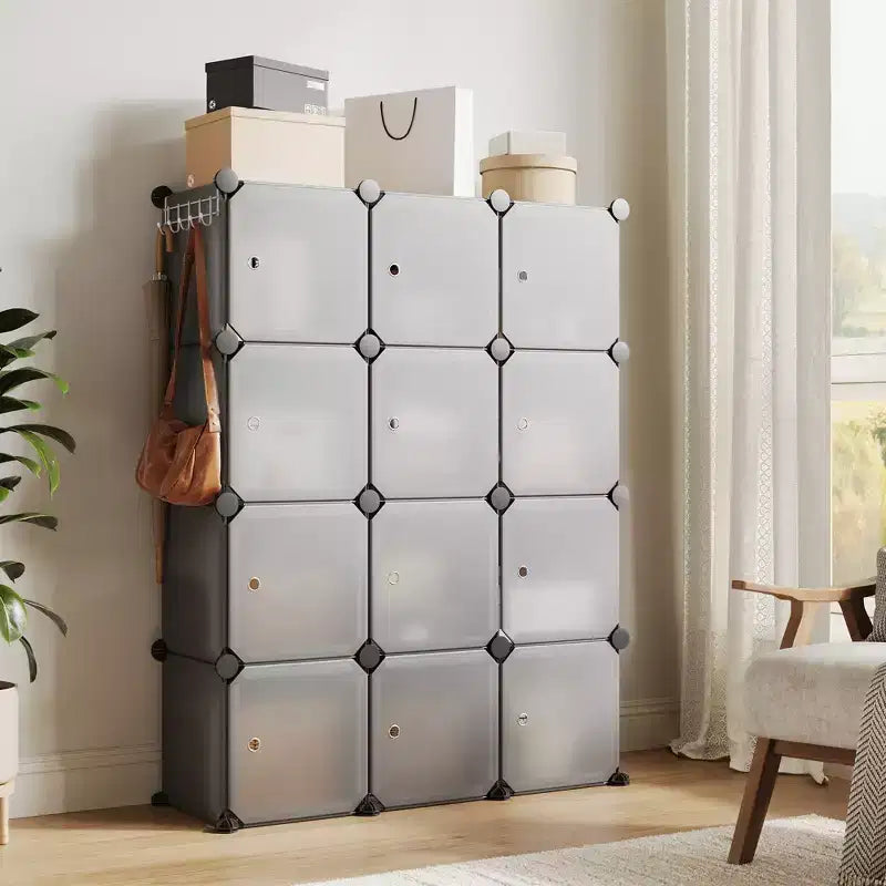 Shoe Cabinet Organizer, Portable Stackable Shoe Rack with 2 Hooks, Freestanding Space Saving Storage for Bedroom, Closet, Entryway, Apartment
