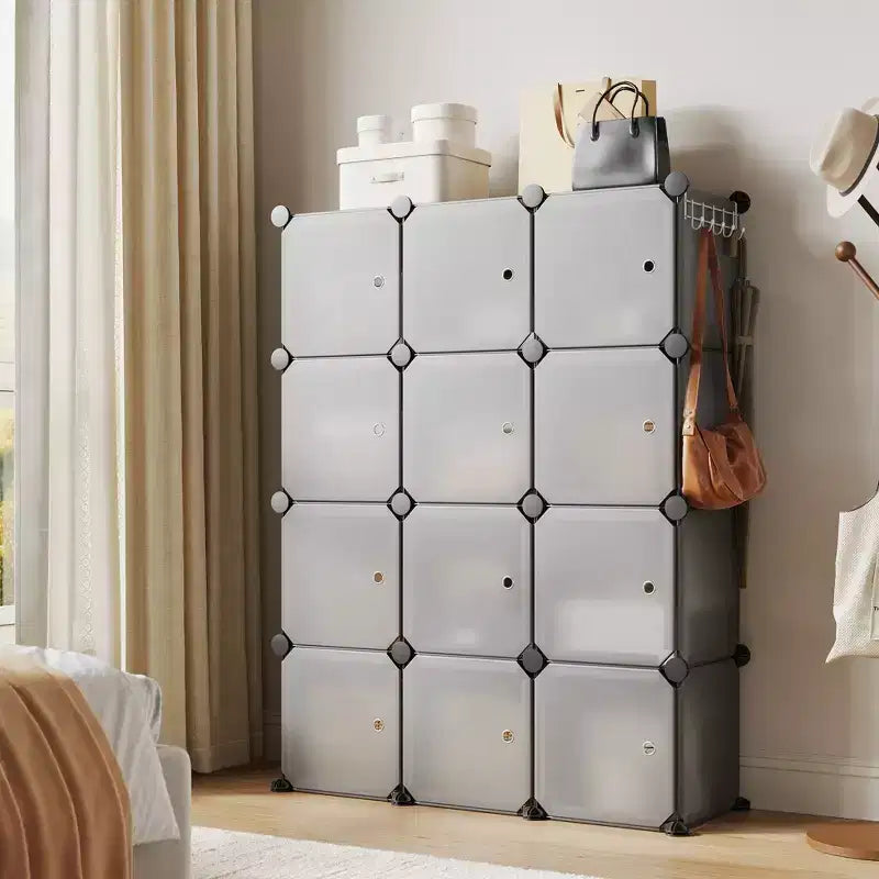 Shoe Cabinet Organizer, Portable Stackable Shoe Rack with 2 Hooks, Freestanding Space Saving Storage for Bedroom, Closet, Entryway, Apartment