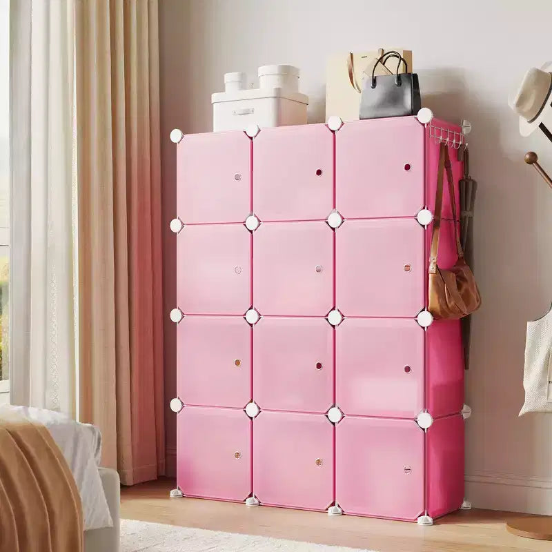 Shoe Cabinet Organizer, Portable Stackable Shoe Rack with 2 Hooks, Freestanding Space Saving Storage for Bedroom, Closet, Entryway, Apartment