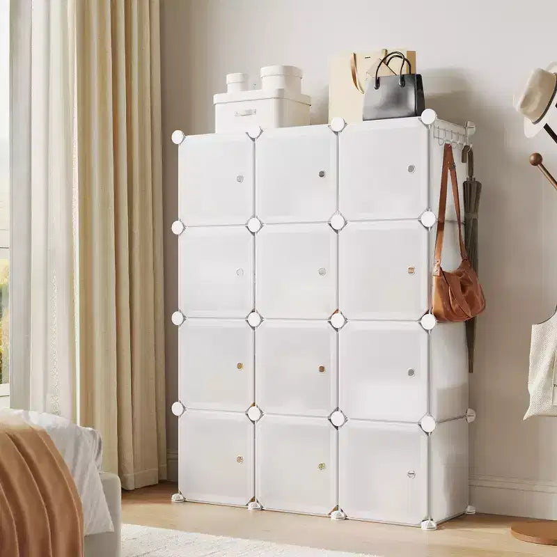 Shoe Cabinet Organizer, Portable Stackable Shoe Rack with 2 Hooks, Freestanding Space Saving Storage for Bedroom, Closet, Entryway, Apartment