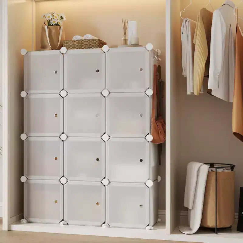 Shoe Cabinet Organizer, Portable Stackable Shoe Rack with 2 Hooks, Freestanding Space Saving Storage for Bedroom, Closet, Entryway, Apartment