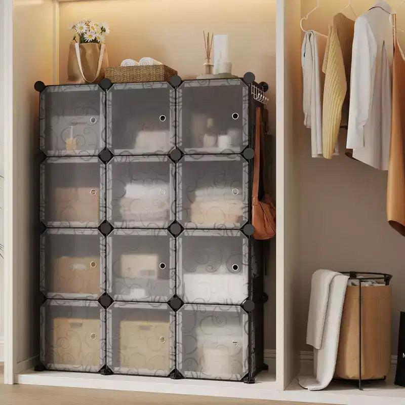 Shoe Cabinet Organizer, Portable Stackable Shoe Rack with 2 Hooks, Freestanding Space Saving Storage for Bedroom, Closet, Entryway, Apartment
