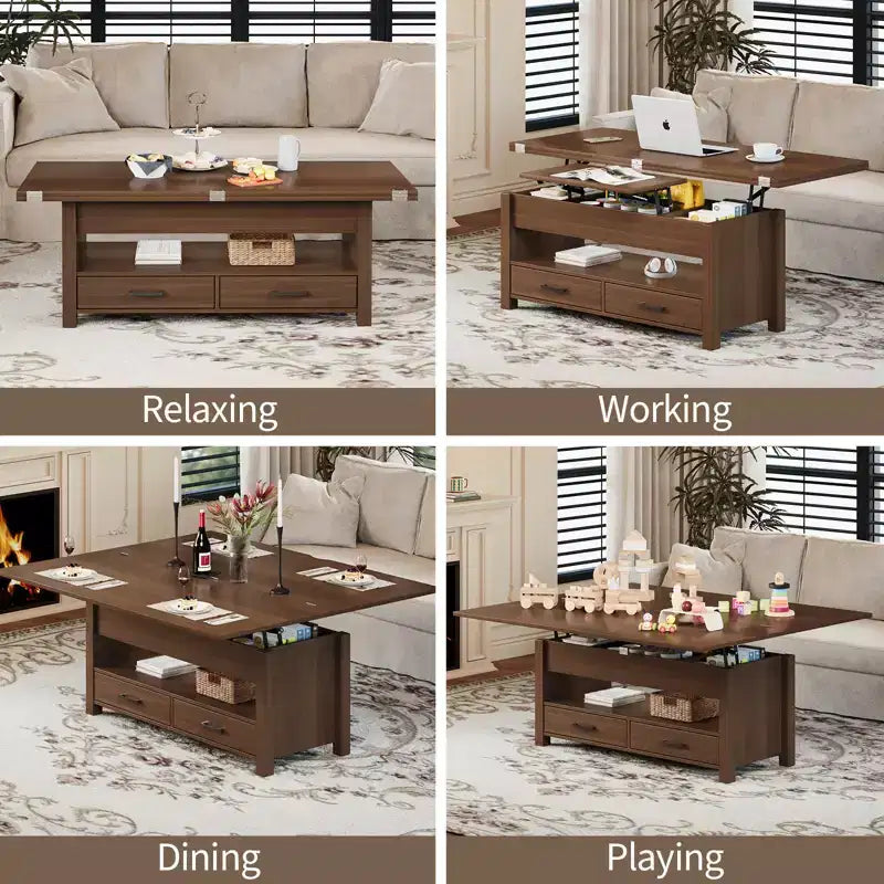 40 Coffee Table,Coffee Table Lift Top with Drawers and Hidden Compartment,Converts to Home Office Table, Dining Table for Living Room
