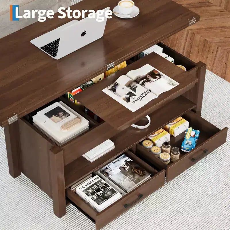 40 Coffee Table,Coffee Table Lift Top with Drawers and Hidden Compartment,Converts to Home Office Table, Dining Table for Living Room