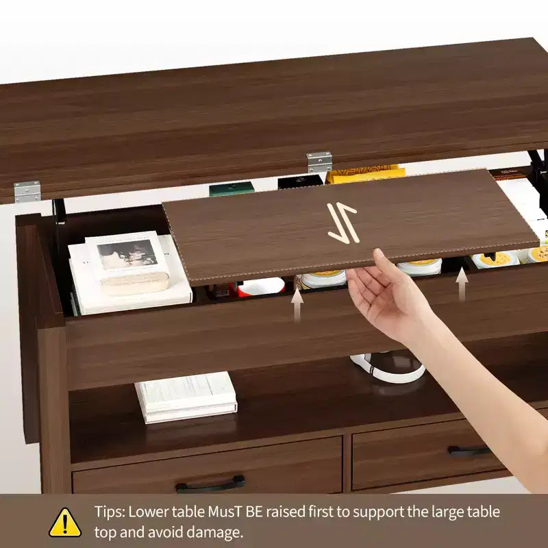 40 Coffee Table,Coffee Table Lift Top with Drawers and Hidden Compartment,Converts to Home Office Table, Dining Table for Living Room