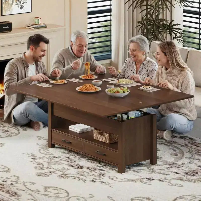 40 Coffee Table,Coffee Table Lift Top with Drawers and Hidden Compartment,Converts to Home Office Table, Dining Table for Living Room