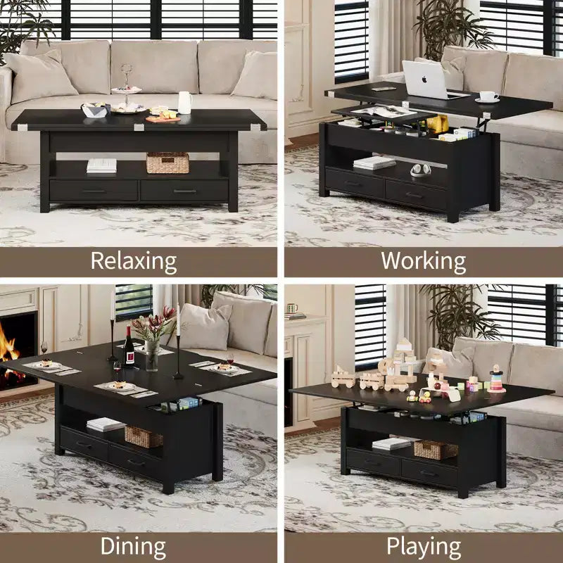 40 Coffee Table,Coffee Table Lift Top with Drawers and Hidden Compartment,Converts to Home Office Table, Dining Table for Living Room