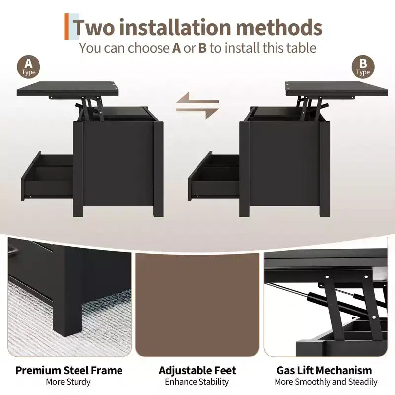 40 Coffee Table,Coffee Table Lift Top with Drawers and Hidden Compartment,Converts to Home Office Table, Dining Table for Living Room