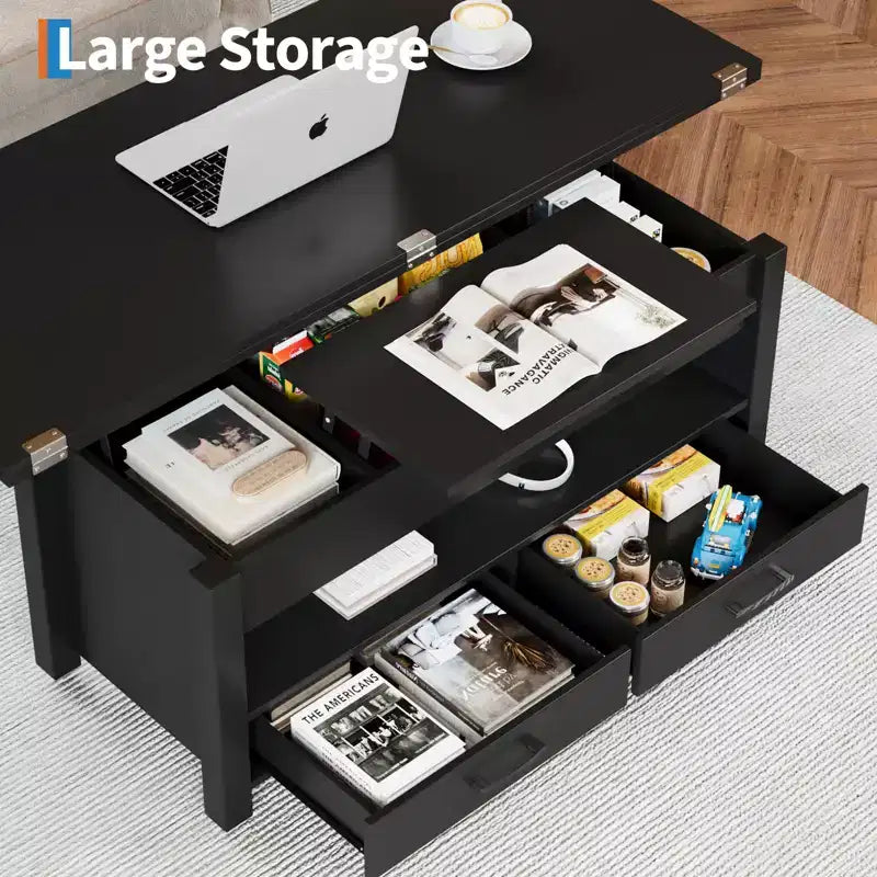 40 Coffee Table,Coffee Table Lift Top with Drawers and Hidden Compartment,Converts to Home Office Table, Dining Table for Living Room