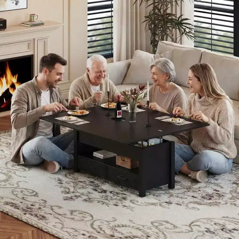 40 Coffee Table,Coffee Table Lift Top with Drawers and Hidden Compartment,Converts to Home Office Table, Dining Table for Living Room