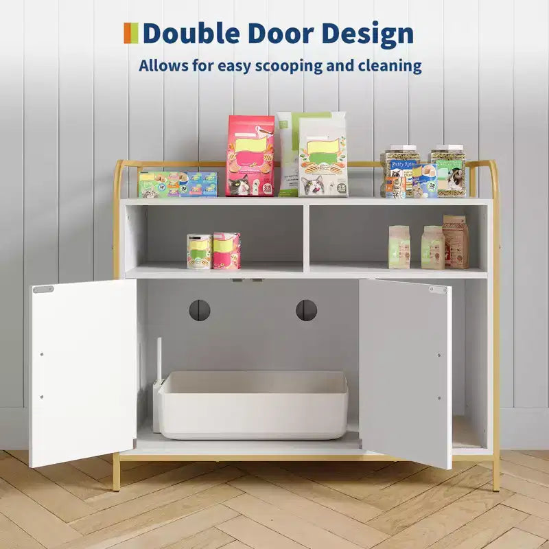 Cat Litter Box Enclosure, Multi-Functional Hidden Litter Cabinet with Barn Door, Ventilation Hole & Side Entry, Wooden for Indoor Cat