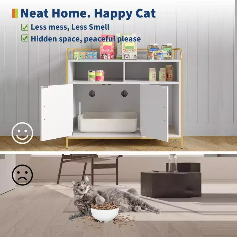 Cat Litter Box Enclosure, Multi-Functional Hidden Litter Cabinet with Barn Door, Ventilation Hole & Side Entry, Wooden for Indoor Cat