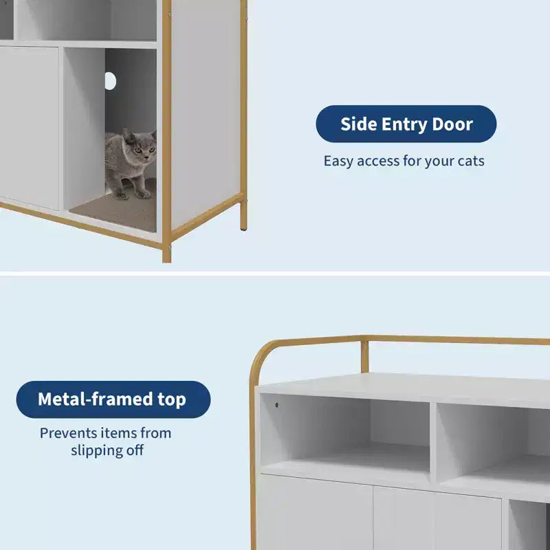 Cat Litter Box Enclosure, Multi-Functional Hidden Litter Cabinet with Barn Door, Ventilation Hole & Side Entry, Wooden for Indoor Cat