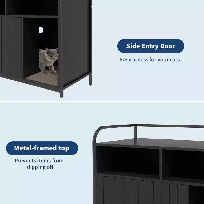 Cat Litter Box Enclosure, Multi-Functional Hidden Litter Cabinet with Barn Door, Ventilation Hole & Side Entry, Wooden for Indoor Cat