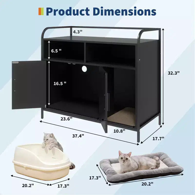 Cat Litter Box Enclosure, Multi-Functional Hidden Litter Cabinet with Barn Door, Ventilation Hole & Side Entry, Wooden for Indoor Cat