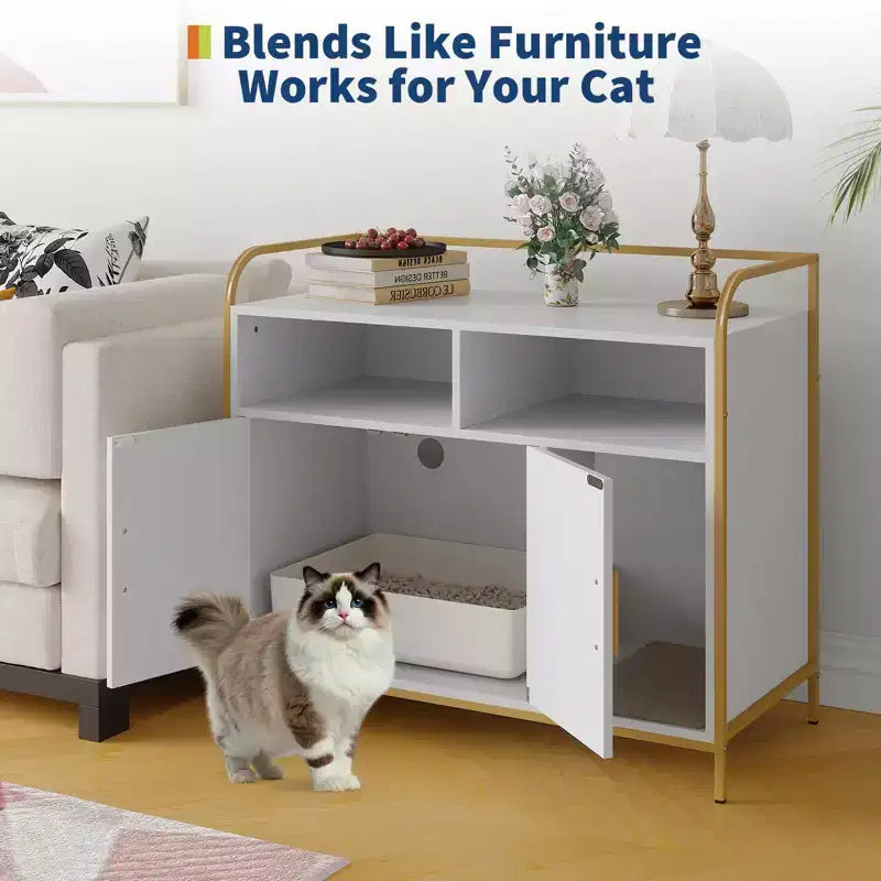 Cat Litter Box Enclosure, Multi-Functional Hidden Litter Cabinet with Barn Door, Ventilation Hole & Side Entry, Wooden for Indoor Cat