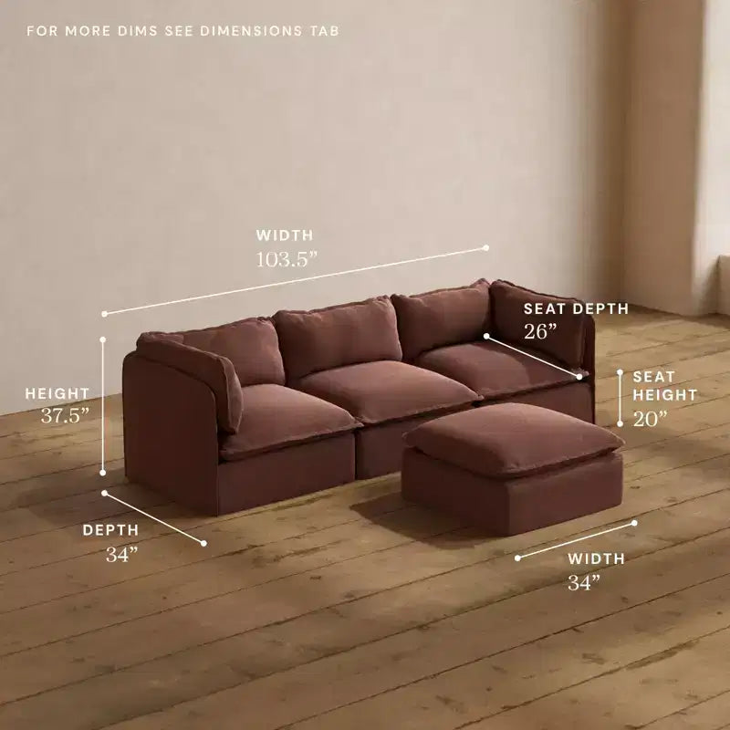 Modular Washable 3-Seater Sofa + Ottoman | Memorix+ Seat & Contour Pillow
