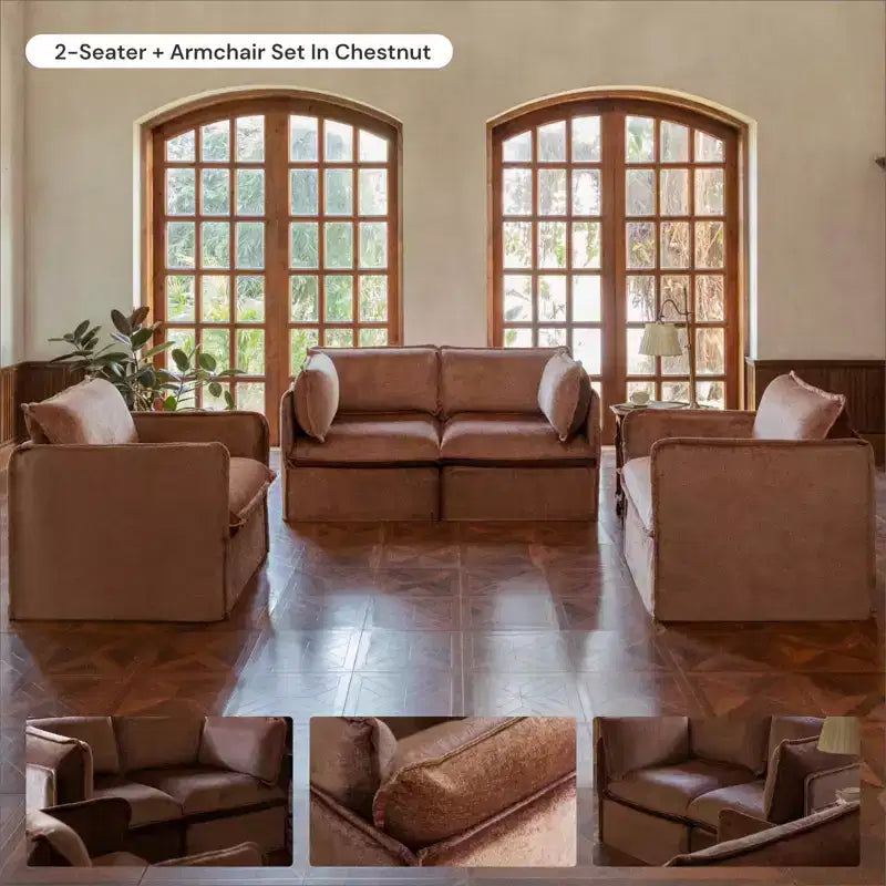 Modular Washable 3-Seater Sofa + Ottoman | Memorix+ Seat & Contour Pillow