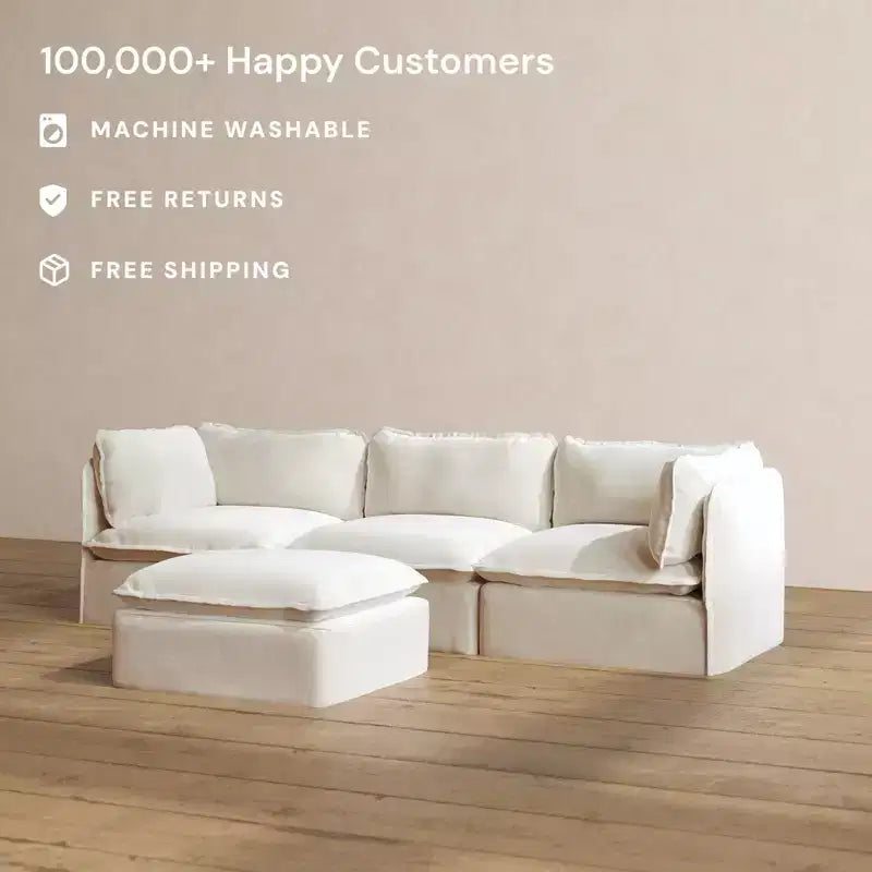 Modular Washable 3-Seater Sofa + Ottoman | Memorix+ Seat & Contour Pillow