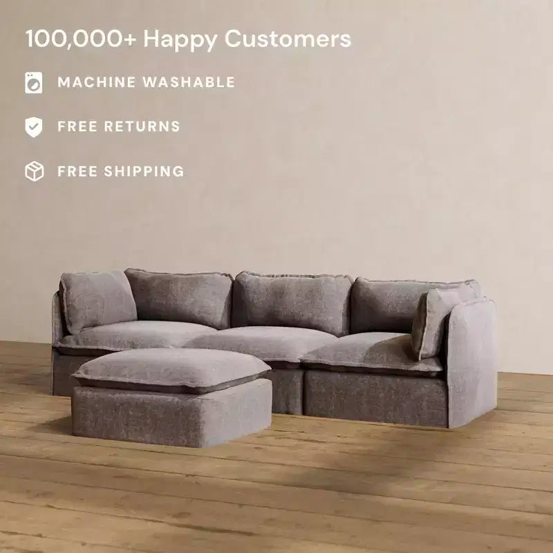 Modular Washable 3-Seater Sofa + Ottoman | Memorix+ Seat & Contour Pillow