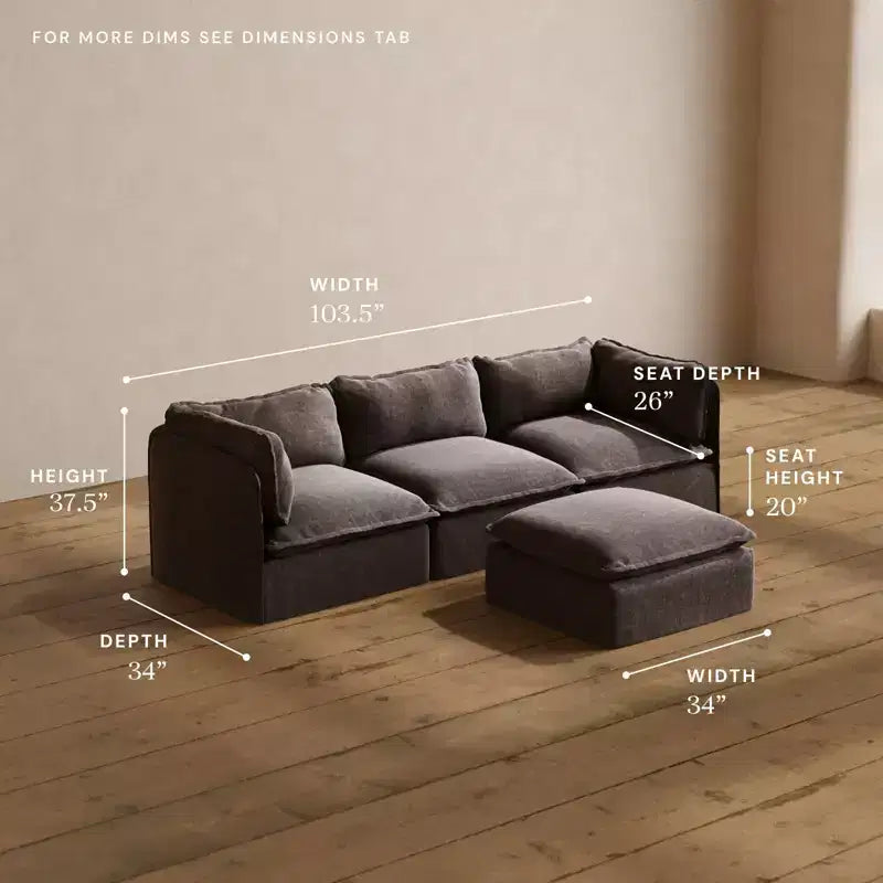 Modular Washable 3-Seater Sofa + Ottoman | Memorix+ Seat & Contour Pillow
