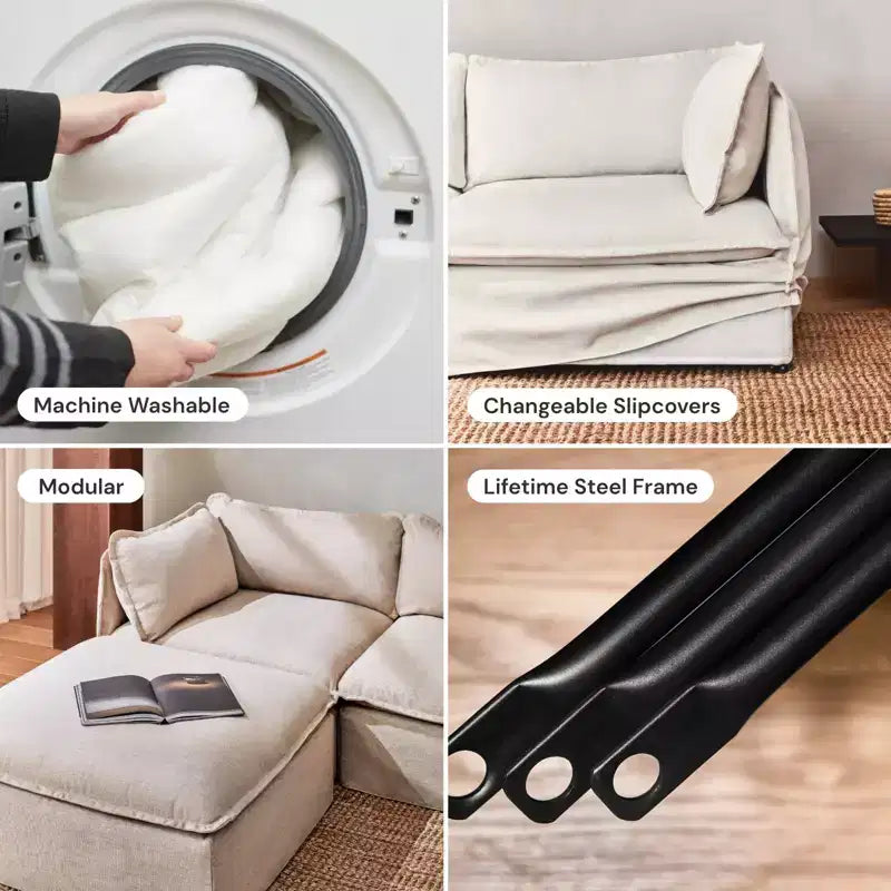 Modular Washable 3-Seater Sofa + Ottoman | Memorix+ Seat & Contour Pillow