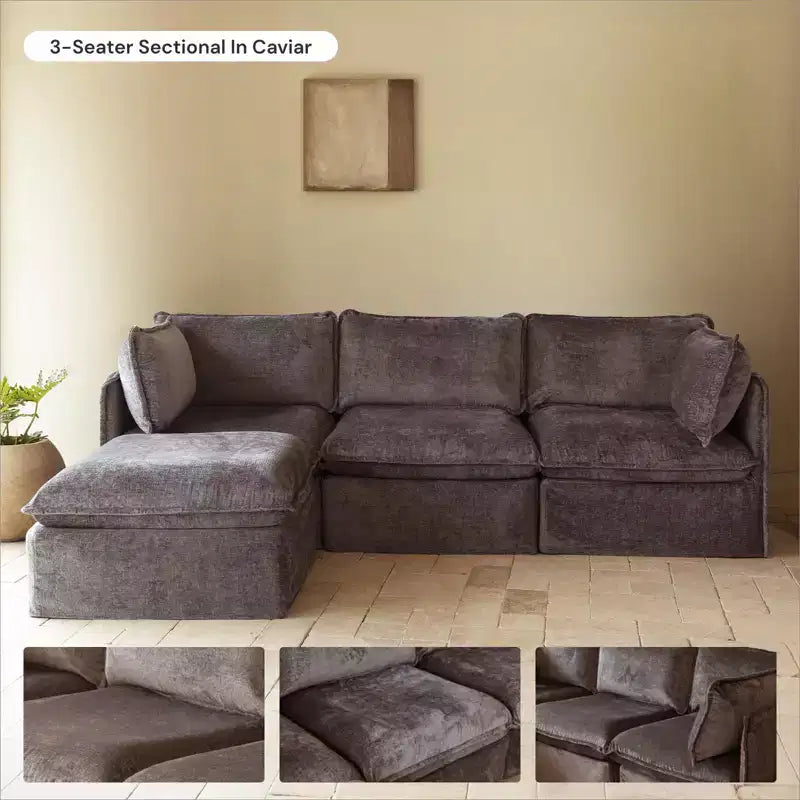 Modular Washable 3-Seater Sofa + Ottoman | Memorix+ Seat & Contour Pillow