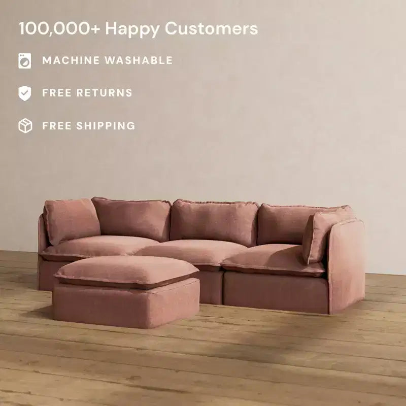 Modular Washable 3-Seater Sofa + Ottoman | Memorix+ Seat & Contour Pillow