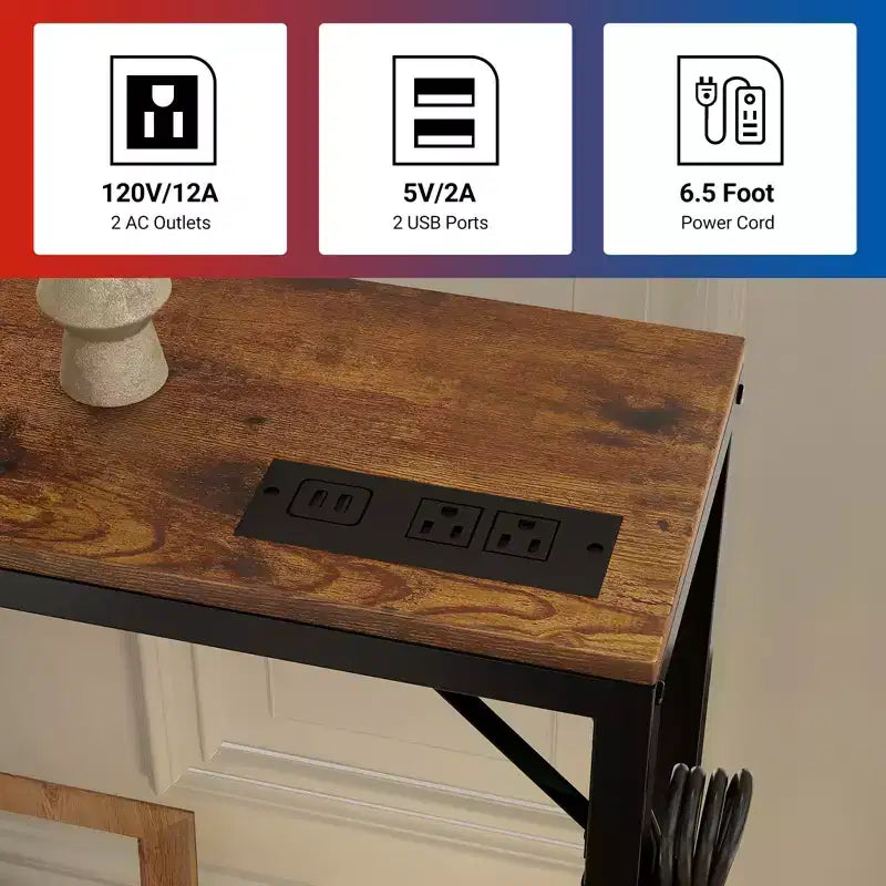 Narrow Black Console Table for Entryway or Sofa Back  Slim Metal and Wood Accent Table for Living Room, Bedroom