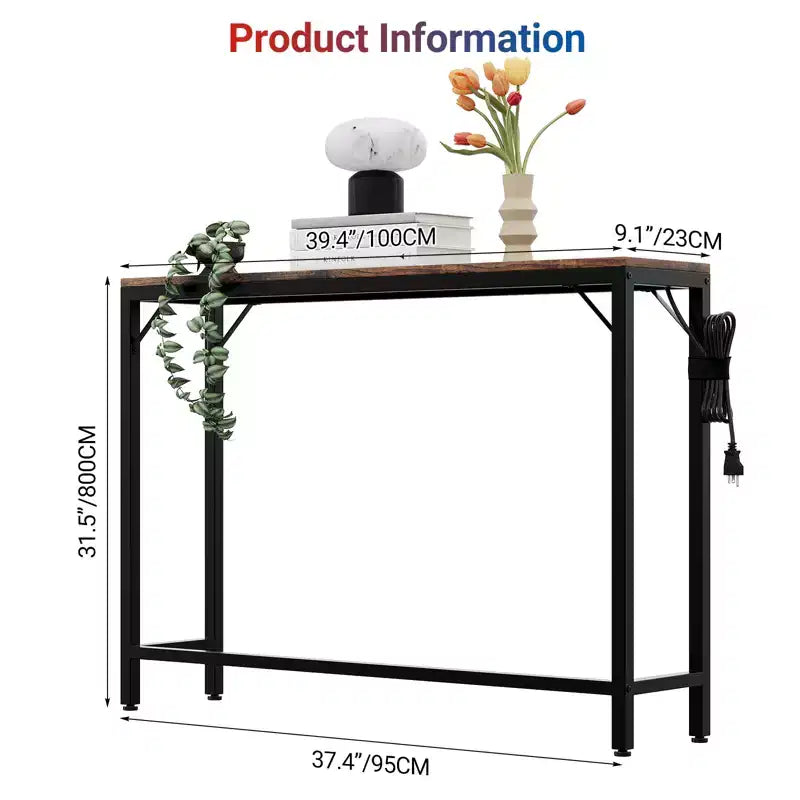 Narrow Black Console Table for Entryway or Sofa Back  Slim Metal and Wood Accent Table for Living Room, Bedroom