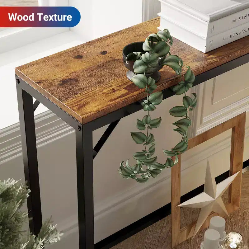 Narrow Black Console Table for Entryway or Sofa Back  Slim Metal and Wood Accent Table for Living Room, Bedroom