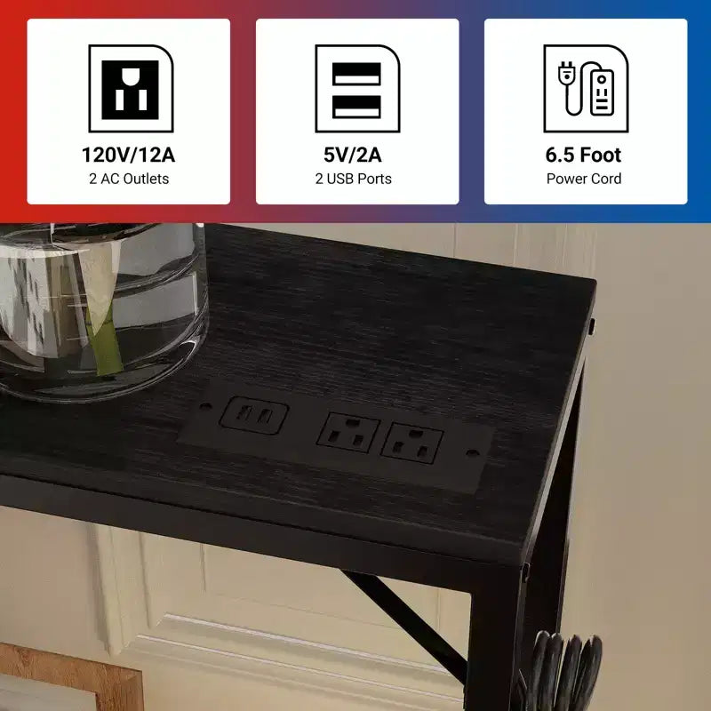 Narrow Black Console Table for Entryway or Sofa Back  Slim Metal and Wood Accent Table for Living Room, Bedroom