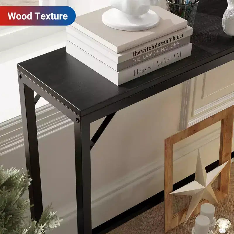 Narrow Black Console Table for Entryway or Sofa Back  Slim Metal and Wood Accent Table for Living Room, Bedroom