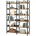 6-Tier Industrial Bookshelf (67) - Wooden Open Shelves, Metal Frame Bookcase, Freestanding Storage Display for Home & Office (Brown)