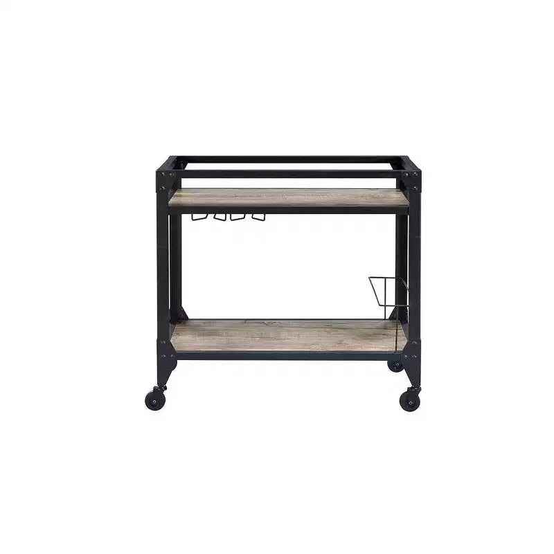 Jorgensen Bar Serving Cart Rustic Oak/Charcoal Finish