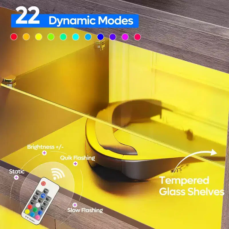 55" TV Stand for TVs up to 60 inch, Gaming Media Console with LED Lights and Glass Shelves